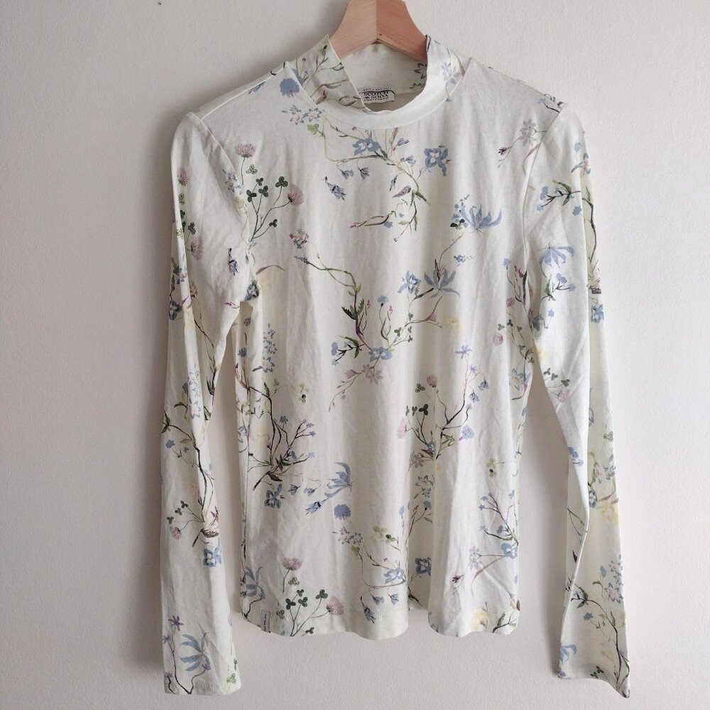 Scotch & Soda Floral Long Sleeve Tee - White and Blue